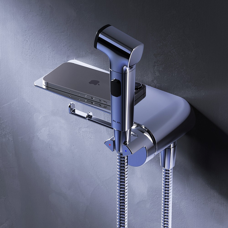 Гигиенический душ со смесителем AM.PM Func F0H8F900 хром встраиваемый, полка, шланг 1200, держатель туалетной бумаги