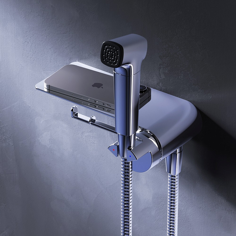 Гигиенический душ со смесителем AM.PM Func F0H8F900 хром встраиваемый, полка, шланг 1200, держатель туалетной бумаги