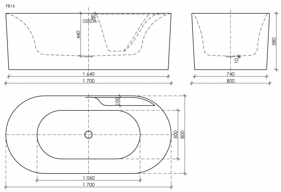 Ванна SANCOS Omega акриловая отдельностоящая, белый 1700x800x580мм, FB16