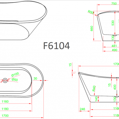 Ванна Frank F6104 White 170x75 отдельностоящая, 12515