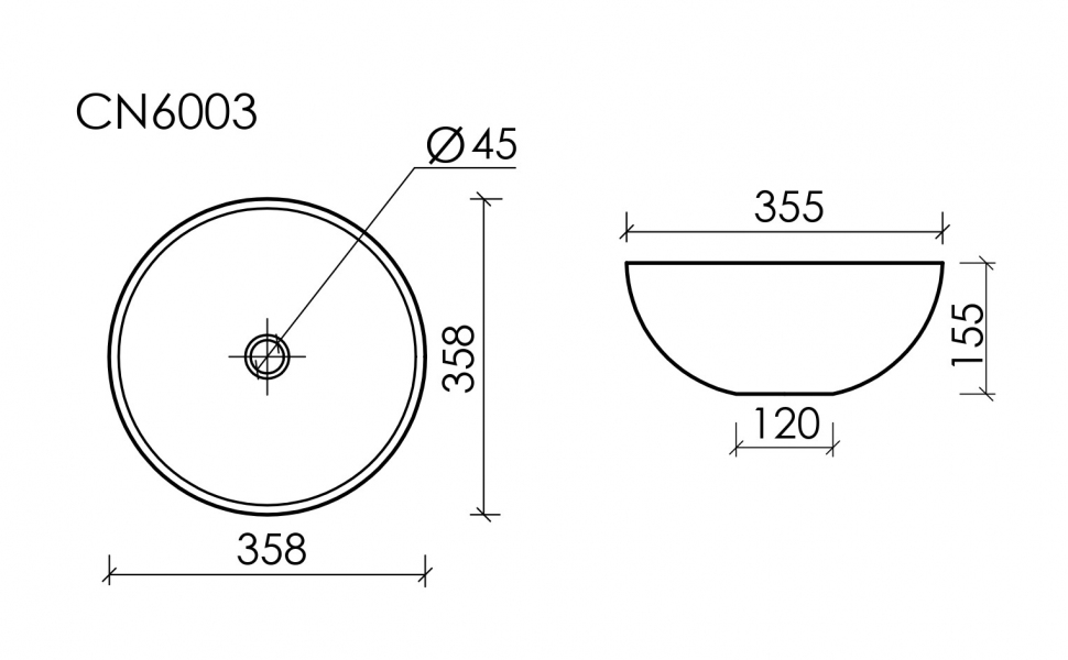 Умывальник CERAMICANOVA Element чаша накладная круглая (цвет Белый Матовый) CN6003
