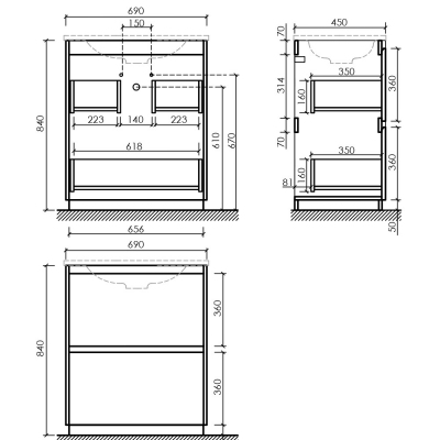 Тумба напольная под раковину SANCOS Libra Floor, дуб чарльстон 690х450х840 мм, LB70FECH