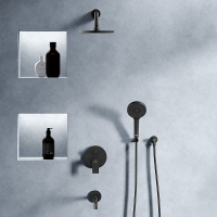 Встраиваемая душевая система Damixa Apollo 947510300 черная: тропический верхний душ, ручной душ, излив