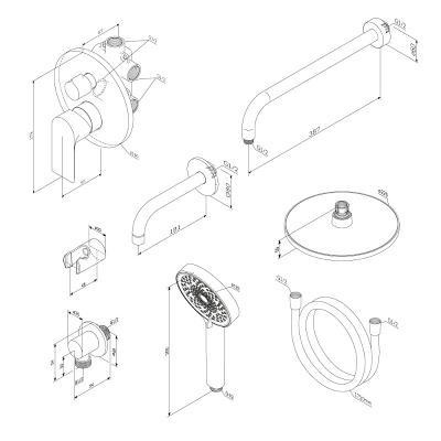 Встраиваемая душевая система Damixa Apollo 947510300 черная: тропический верхний душ, ручной душ, излив