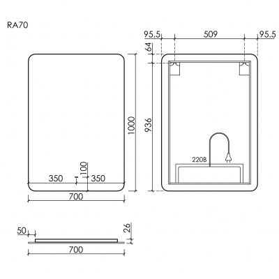 Зеркало SANCOS c подсветкой Ray, 700х1000, RA700