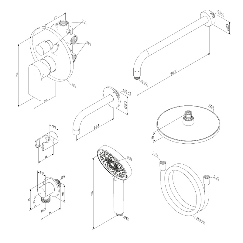 Встраиваемая душевая система Damixa Apollo 947510000 хром: тропический верхний душ, ручной душ, излив