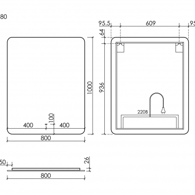 Зеркало SANCOS c подсветкой Ray, 800х1000, RA800