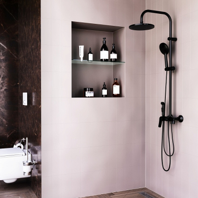 Душевая система Damixa Apollo DX220910300 стойка с тропическим душем, смесителем, черная матовая