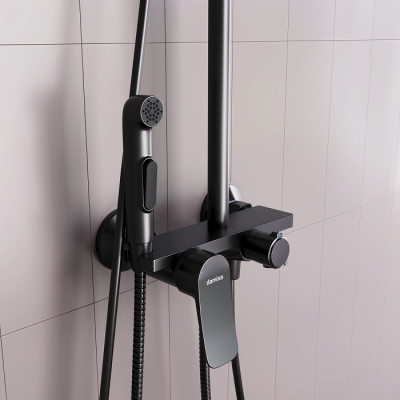 Душевая система Damixa Apollo DX220910300 стойка с тропическим душем, смесителем, черная матовая