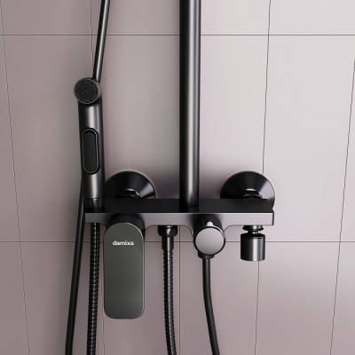 Душевая система Damixa Apollo DX220910300 стойка с тропическим душем, смесителем, черная матовая