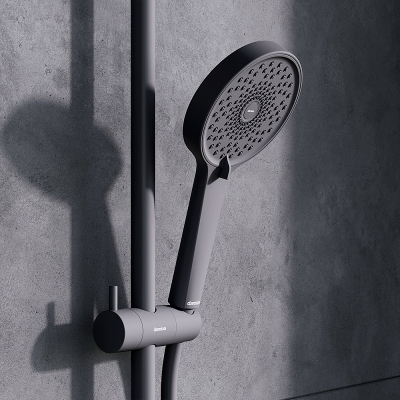 Душевая система Damixa Apollo 947760300 стойка с тропическим душем, термостатом, смесителем, черная матовая