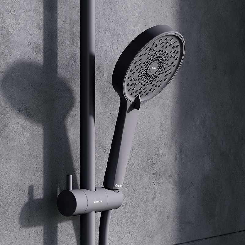 Душевая система Damixa Apollo 947760300 стойка с тропическим душем, термостатом, смесителем, черная матовая