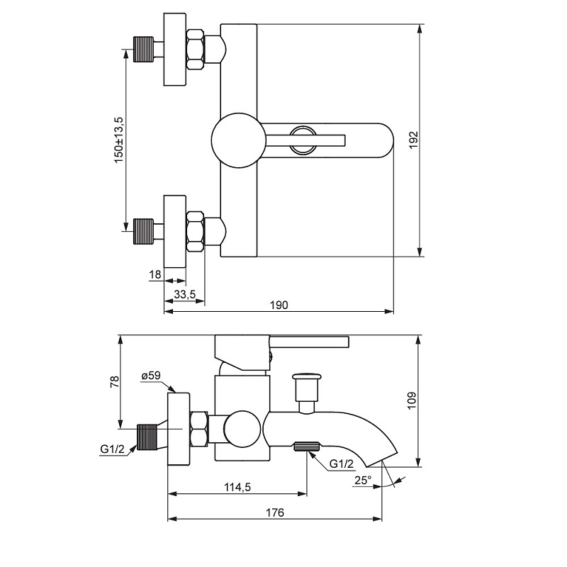 Смеситель для ванны и душа Damixa Scandinavian Pure 361000600 золото