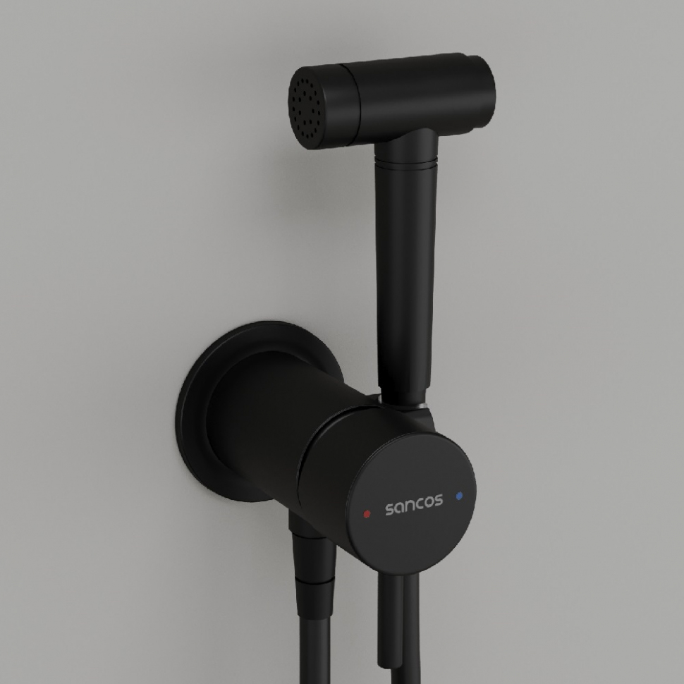 Гигиенический душ SANCOS Atom со смесителем, цвет черный матовый, SC2001MB