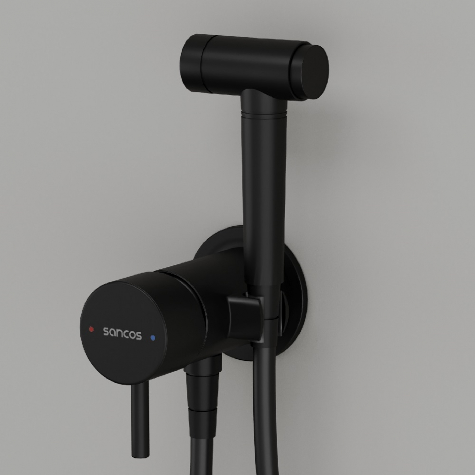 Гигиенический душ SANCOS Atom со смесителем, цвет черный матовый, SC2001MB