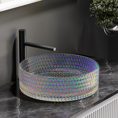 Умывальник CERAMICANOVA Cristal чаша накладная круглая (цвет неон) 360 мм CN6059