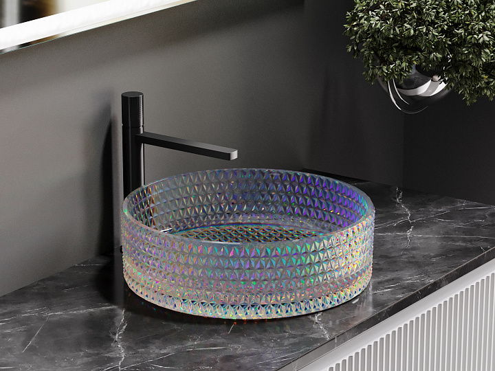 Умывальник CERAMICANOVA Cristal чаша накладная круглая (цвет неон) 360 мм CN6059