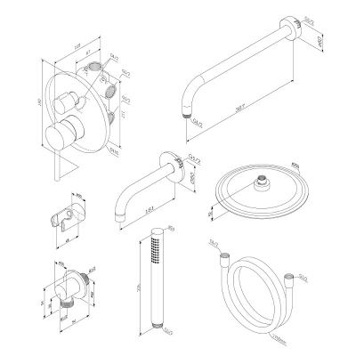 Встраиваемая душевая система Damixa Scandinavian Pure 936510300 черная: тропический верхний душ, ручной душ, излив
