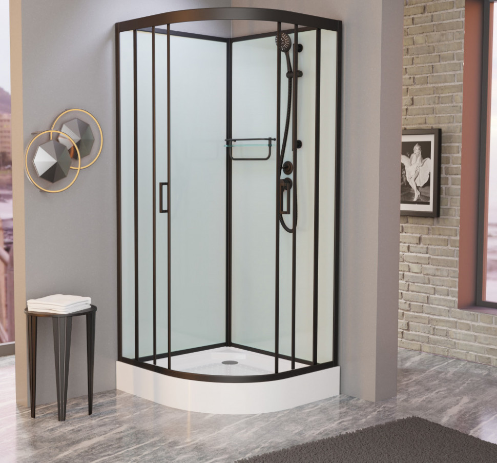 Душевая кабина Frank F409 М Black без крыши матовое стекло 90x90 см, 20043