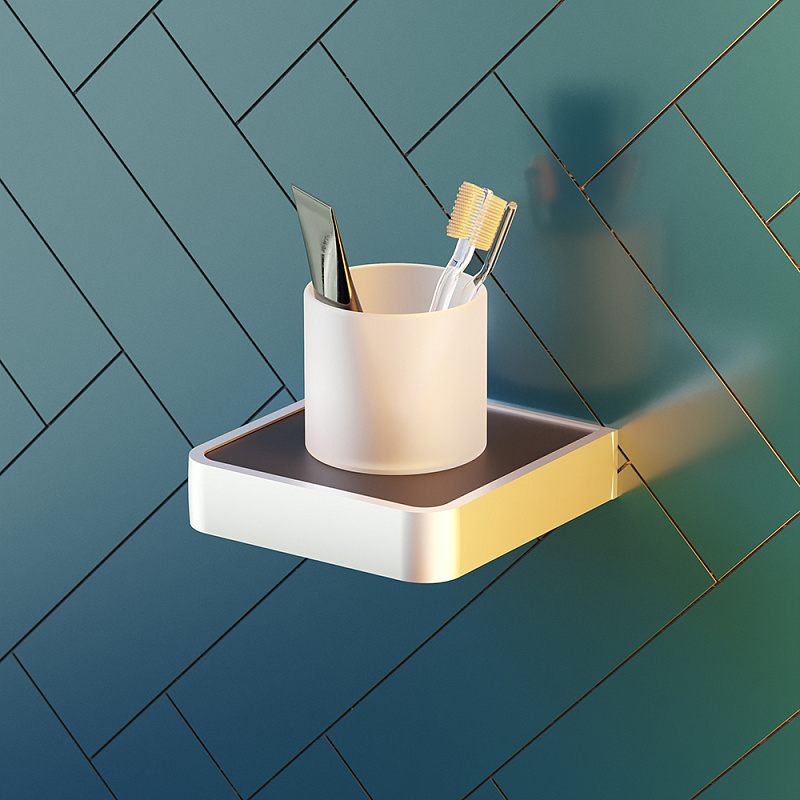 Стакан для зубных щеток настенный Damixa Jupiter DA7734300 стеклянный, хром матовый, черный