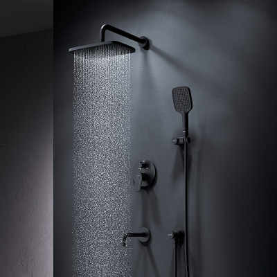 Встраиваемая душевая система AM.PM X-Joy FB85A3RH42 черный: тропический верхний душ, излив с душевой лейкой