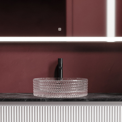 Умывальник CERAMICANOVA Cristal чаша накладная круглая 360 мм (цвет розовый) CN6061