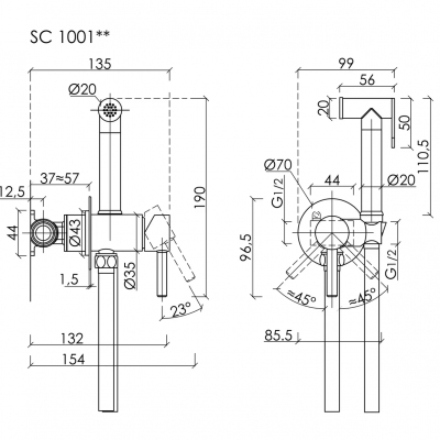Гигиенический душ SANCOS Start со смесителем, цвет хром глянцевый, SC1001CH