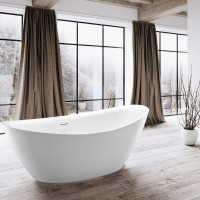 Ванна акриловая Vincea VBT-203, цвет белый, щелевой перелив, слив хром