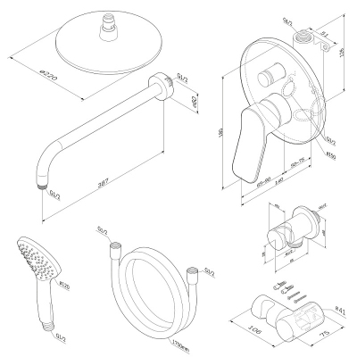 Встраиваемая душевая система AM.PM X-Joy FB85A1RH02 черная: тропический верхний душ, ручной душ