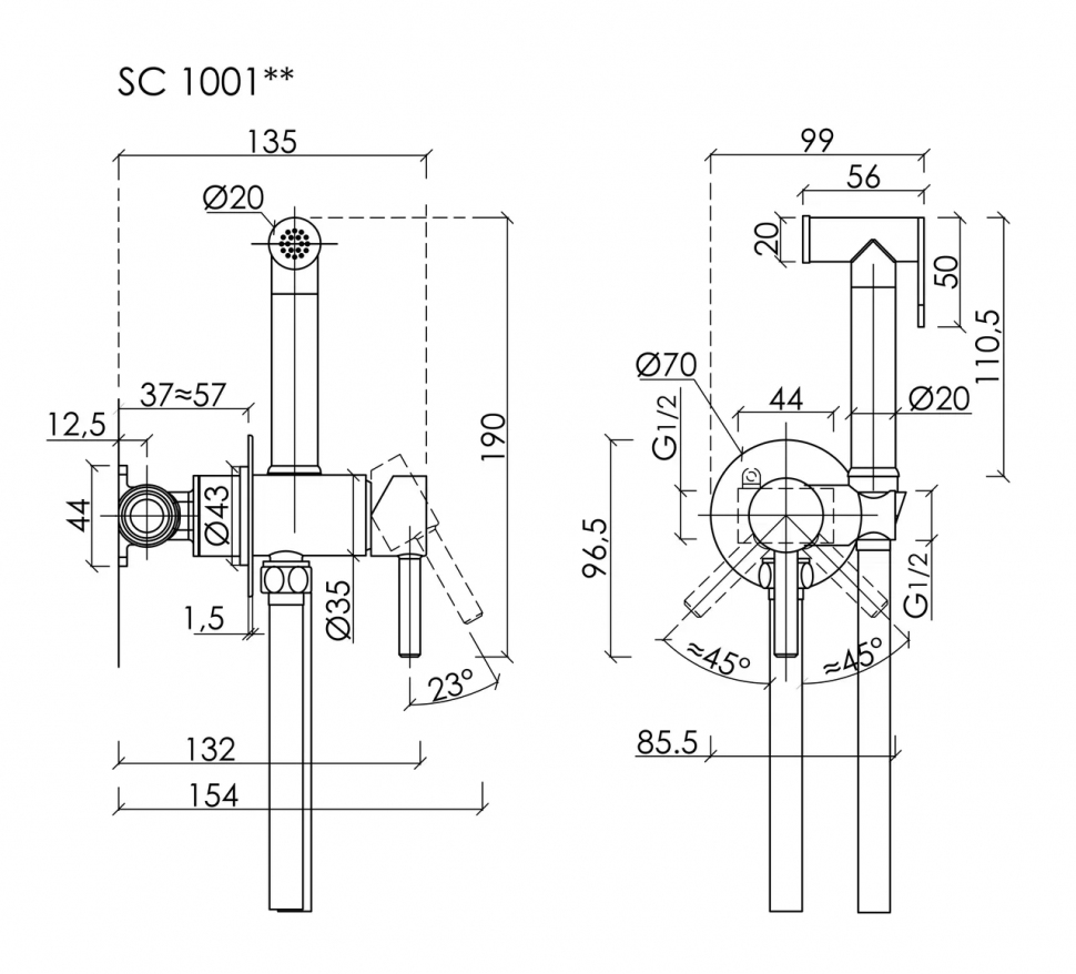 Гигиенический душ SANCOS Start со смесителем, цвет черный матовый, SC1001MB