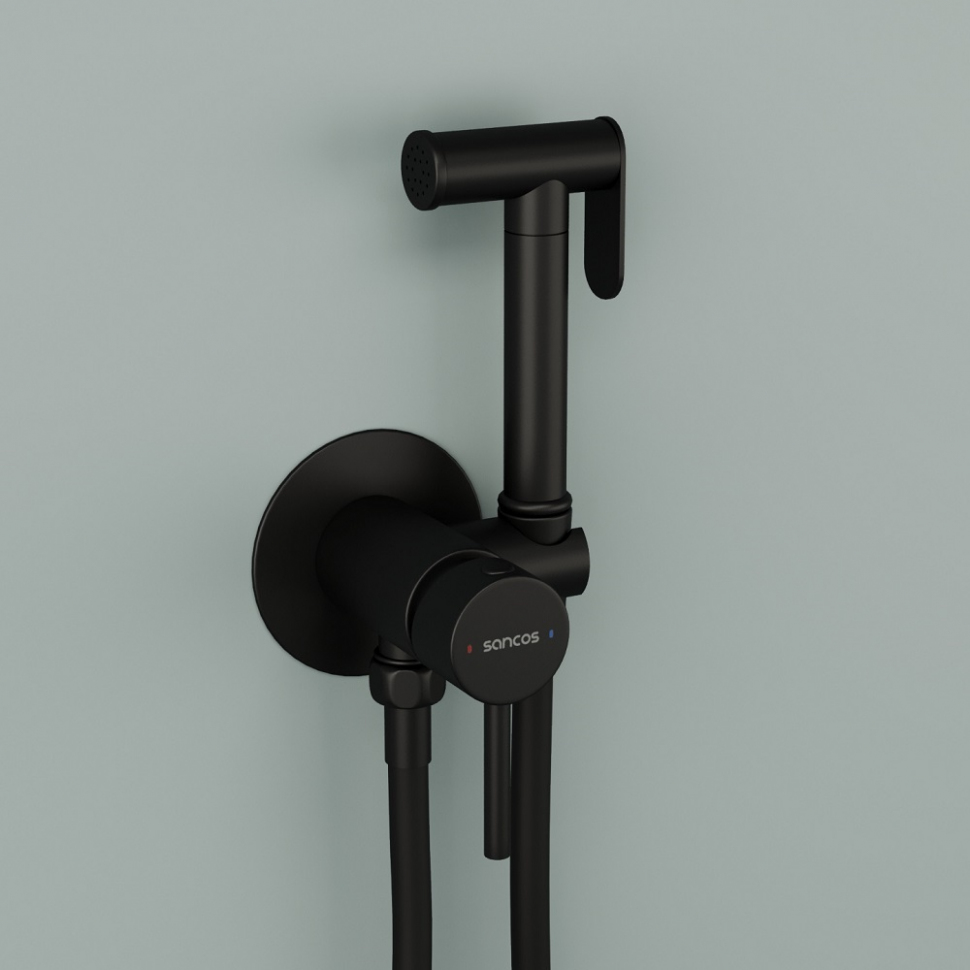 Гигиенический душ SANCOS Start со смесителем, цвет черный матовый, SC1001MB