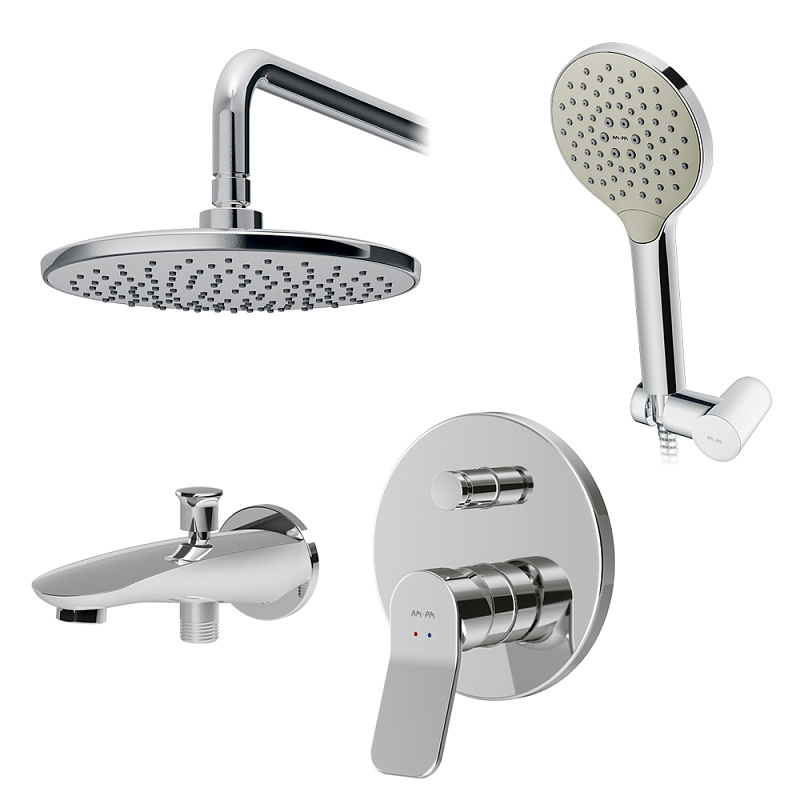 Встраиваемая душевая система AM.PM X-Joy FB85A10020 хром: тропический верхний душ, излив с душевой лейкой